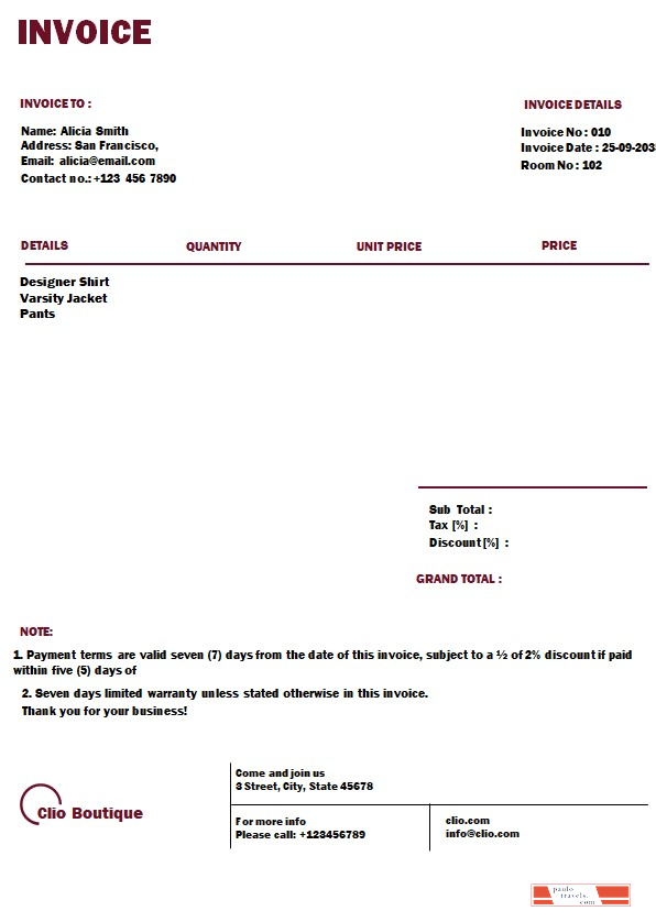 Free Boutique Invoice Template PSD template